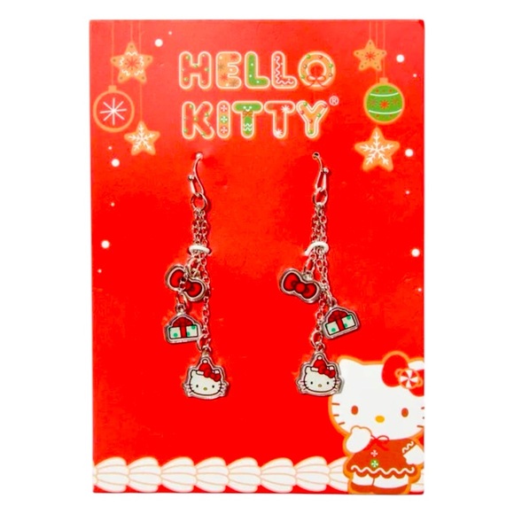 Hello Kitty Christmas Linear 2.5" Drop Earrings - NWT - Picture 1 of 3